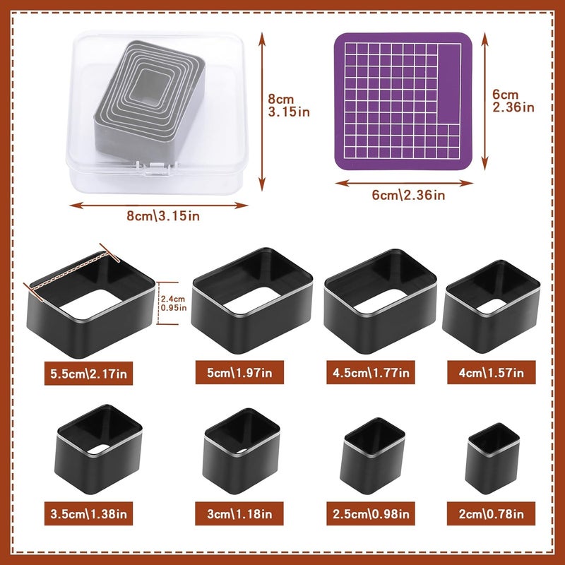 Yizzvb 8 Pcs Leather Rectangle Shape Cutter Tool Set, Punching Tools Set, High Carbon Steel Craft Punching Tools for DIY Craft, Leather Punching Die Set, 8 Sizes 20 25 30 35 40 45 50 55mm - Image 2